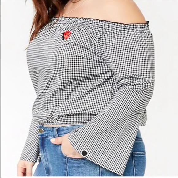 Black and white gingham print off the shoulder top - Picture 4 of 4